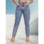 Calça Mom Jeans Feminina Alta Marmorizada