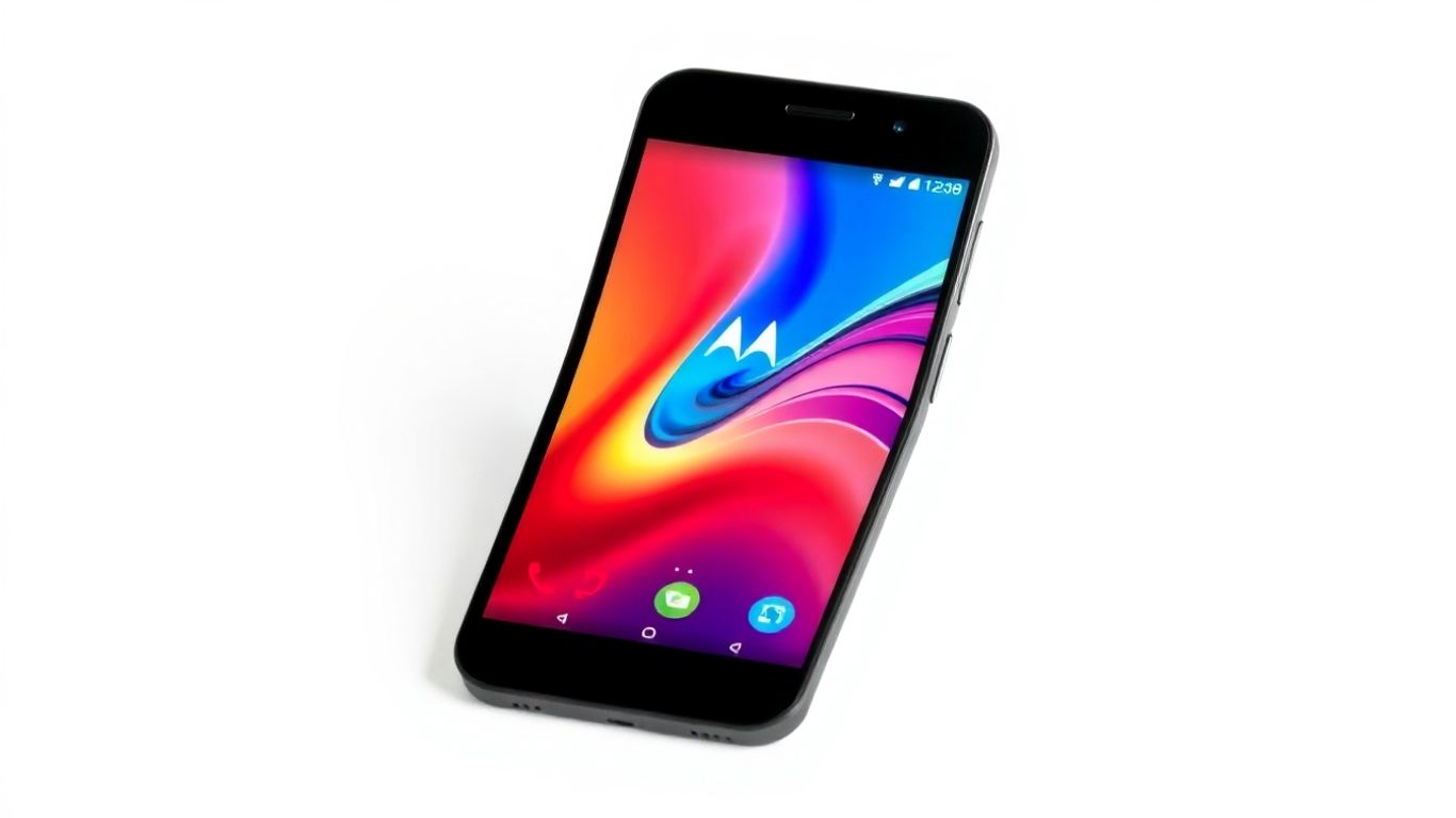 Motorola E22 smartphone com tela vibrante e design moderno.